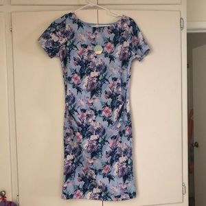 Blue floral fitted maternity dress